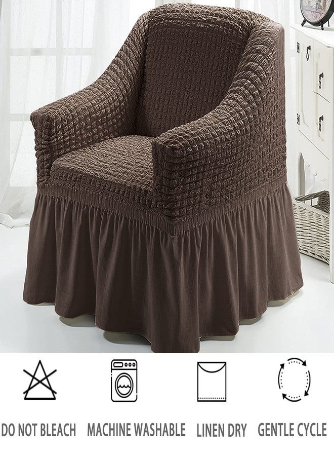 Jeloris Stretch Armchair Slipcover Easy Fitted Sofa Couch Cover with Skirt, Durable Washable Universal High Elastic Furniture Protector for Kids, Pets (Small, Dark Brown) - Image 4